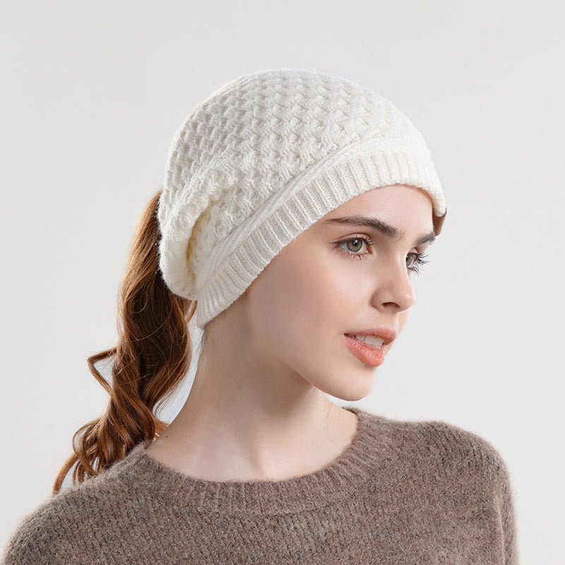 Damen-Wintermütze mit offenem Pferdeschwanz, warm gestrickt - Weiß - Verstellbar (21 5/8"-23 5/8") - image 5
