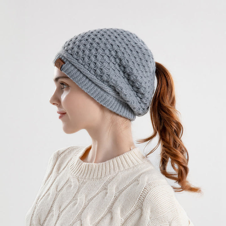 Damen-Wintermütze mit offenem Pferdeschwanz, warm gestrickt - Grau - Verstellbar (21 5/8"-23 5/8") - image 2