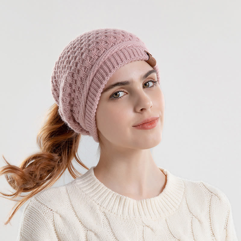 Damen-Wintermütze mit offenem Pferdeschwanz, warm gestrickt - Rosa - Verstellbar (21 5/8"-23 5/8") - image 3