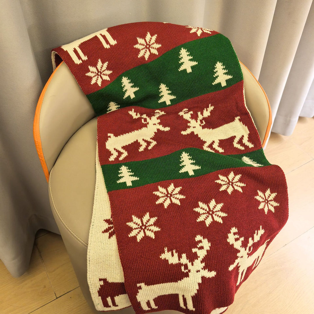 Damen-Weihnachtsstrickschal mit Schneeflocken- und Hirschmotiv - Rot - image 0