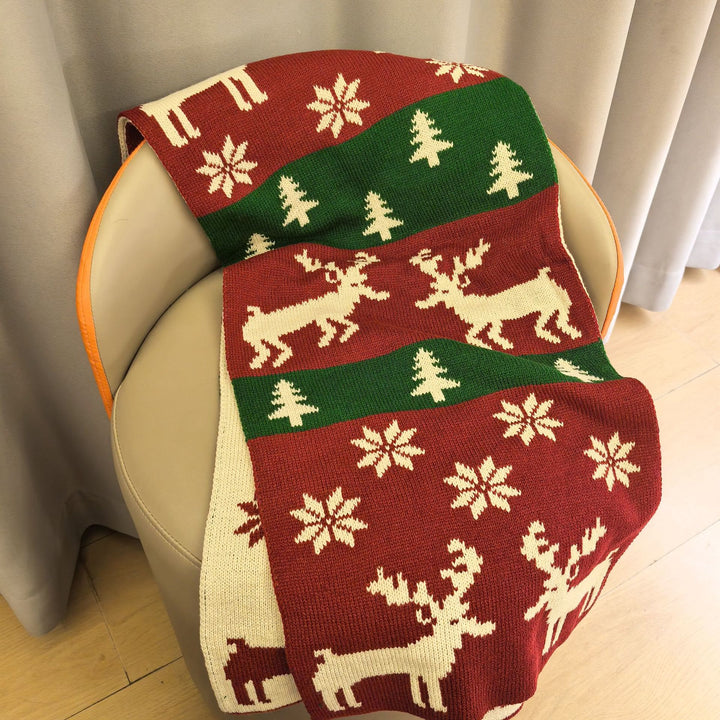 Damen-Weihnachtsstrickschal mit Schneeflocken- und Hirschmotiv - Rot - image 0