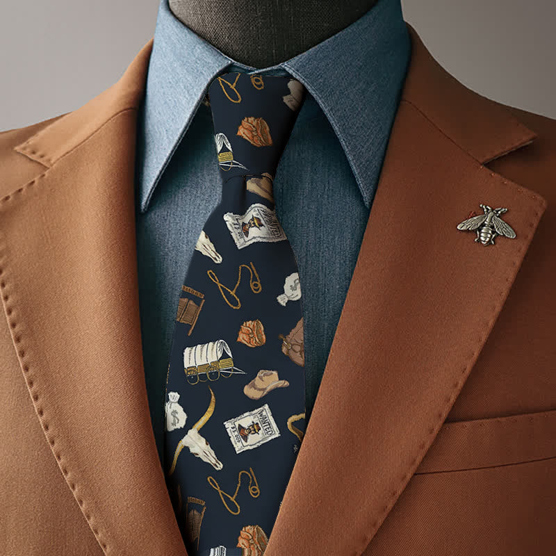 Longhorn-Bull-Cowboyhut mit Western-Elementen, bedruckte Herrenkrawatte - Krawatte - image 0