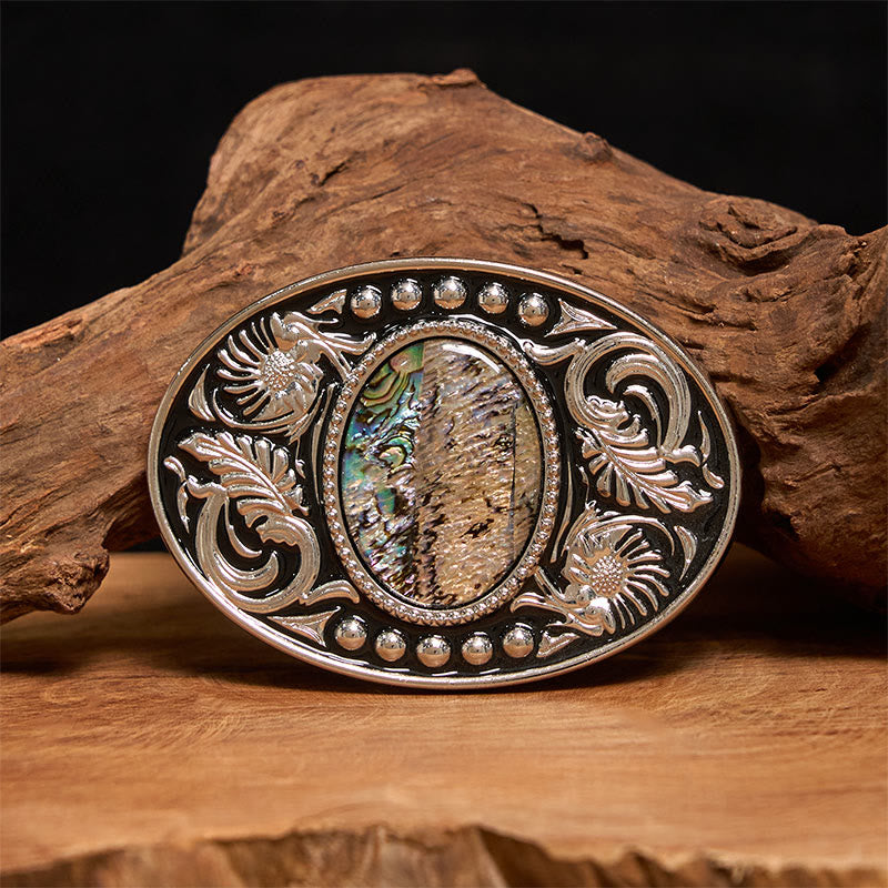 Silberner schwarzer Ledergürtel mit geschnitzter Muschelschnalle zum Selbermachen - Ohne Gürtel - Nicht im Lieferumfang enthalten: Gürtel - image 0