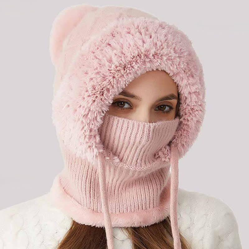 3-in-1-Outdoor-Mütze: Warme Strickmütze mit Schal und Maske - Rosa - Verstellbar (22"-23 1/4") - image 11