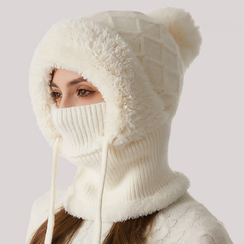3-in-1-Outdoor-Mütze: Warme Strickmütze mit Schal und Maske - Elfenbein - Verstellbar (22"-23 1/4") - image 7