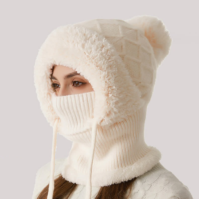 3-in-1-Outdoor-Mütze: Warme Strickmütze mit Schal und Maske - Beige - Verstellbar (22"-23 1/4") - image 9