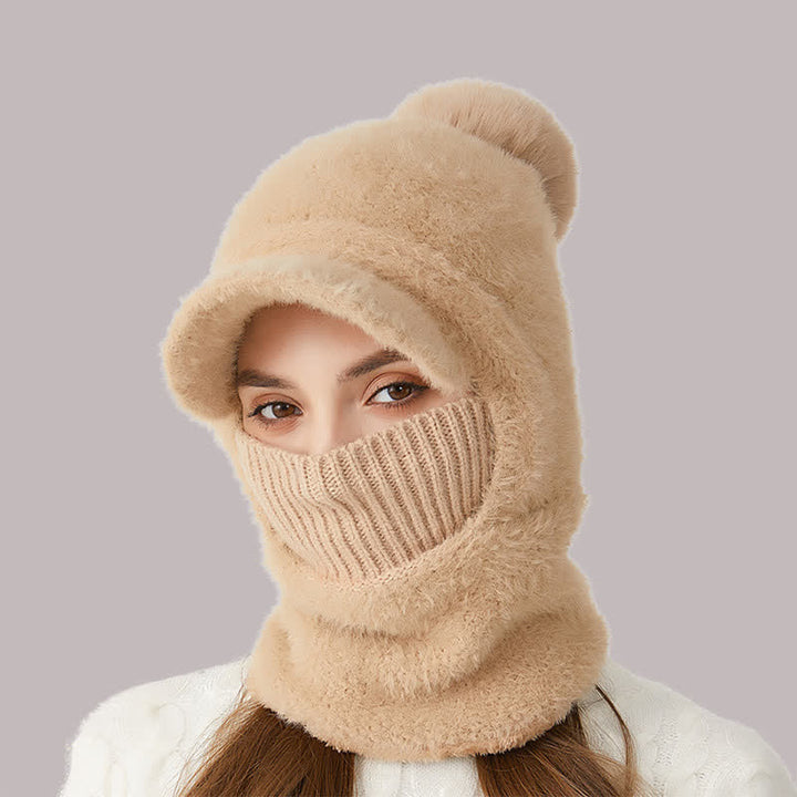 3-in-1-Strickmütze mit Visierdesign, Schal und Maske - Khaki - Verstellbar (22"-23 1/4") - image 3
