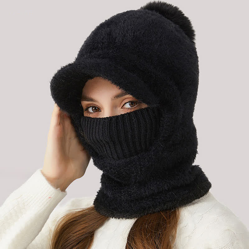 3-in-1-Strickmütze mit Visierdesign, Schal und Maske - Schwarz - Verstellbar (22"-23 1/4") - image 6