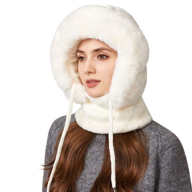 3-in-1-Mütze aus flauschigem Twill-Gewebe mit passendem Schal und Maske - Elfenbein - M (22"-22 7/8") - image 6