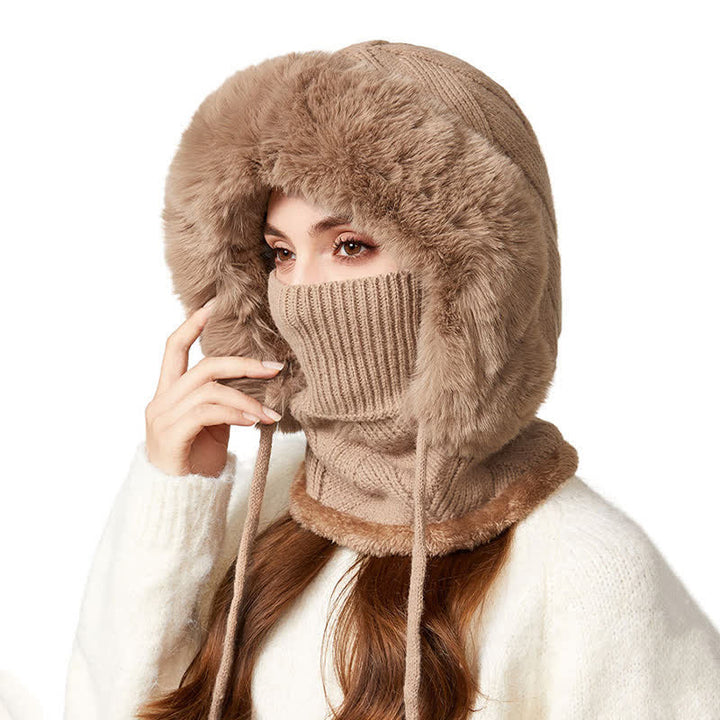 3-in-1-Mütze aus flauschigem Twill-Gewebe mit passendem Schal und Maske - Khaki - M (22"-22 7/8") - image 0