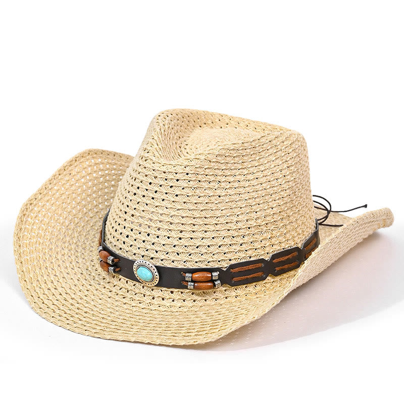 Böhmischer Herren-Stroh-Cowboyhut mit türkisfarbenem Krempengürtel - Stil Nr. 4 - M (22"-22 7/8") - image 4