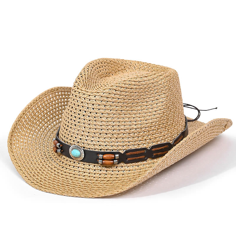 Böhmischer Herren-Stroh-Cowboyhut mit türkisfarbenem Krempengürtel - Stil Nr. 3 - M (22"-22 7/8") - image 3