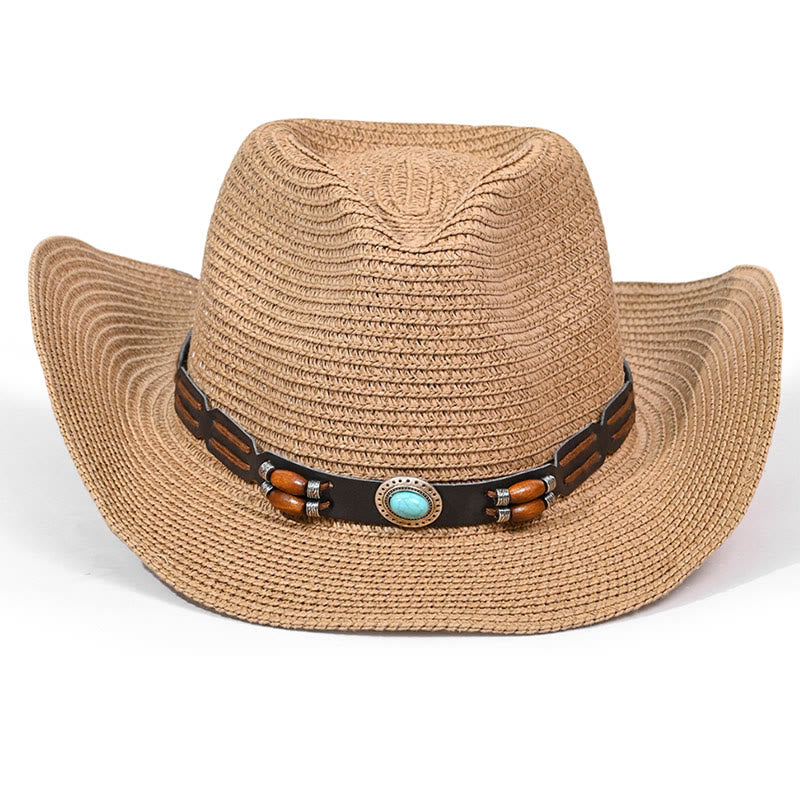 Böhmischer Herren-Stroh-Cowboyhut mit türkisfarbenem Krempengürtel - image 1