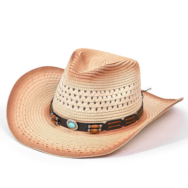 Böhmischer Herren-Stroh-Cowboyhut mit türkisfarbenem Krempengürtel - Stil Nr. 7 - M (22"-22 7/8") - image 7