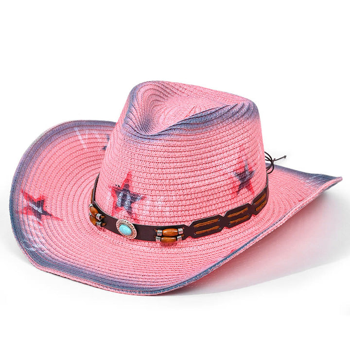 Böhmischer Herren-Stroh-Cowboyhut mit türkisfarbenem Krempengürtel - Stil Nr. 5 - M (22"-22 7/8") - image 5