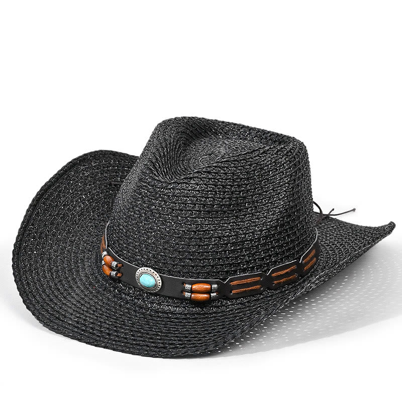 Böhmischer Herren-Stroh-Cowboyhut mit türkisfarbenem Krempengürtel - Stil Nr. 2 - M (22"-22 7/8") - image 2