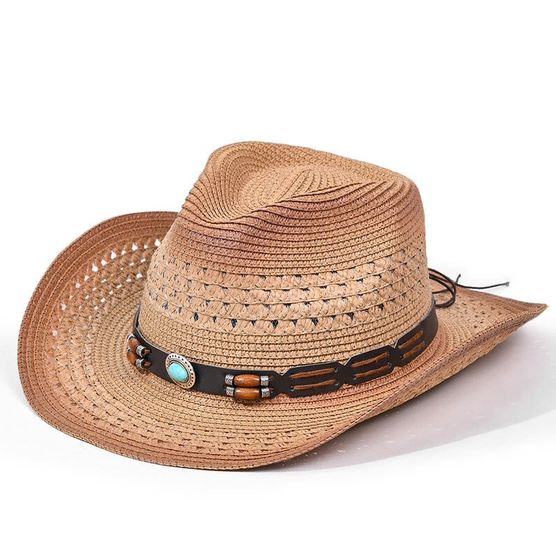 Böhmischer Herren-Stroh-Cowboyhut mit türkisfarbenem Krempengürtel - Stil Nr. 6 - M (22"-22 7/8") - image 6