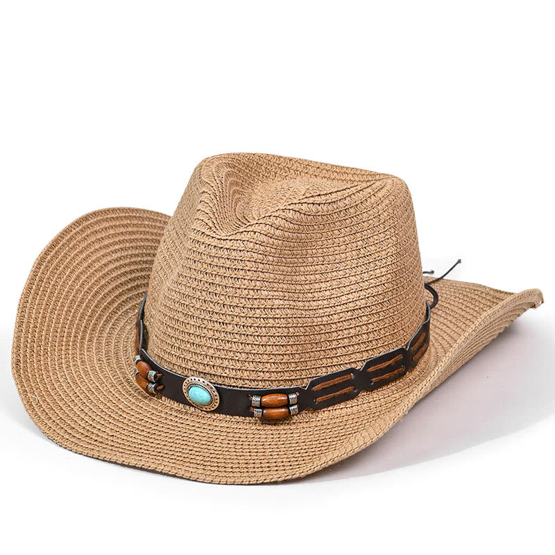 Böhmischer Herren-Stroh-Cowboyhut mit türkisfarbenem Krempengürtel - Stil Nr. 1 - M (22"-22 7/8") - image 0