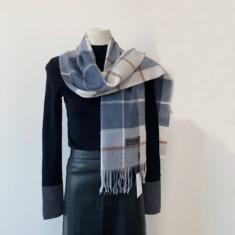 Damen Winter-Walzschal aus Wolle mit Vintage-Karomuster – hält warm - Blau - image 6