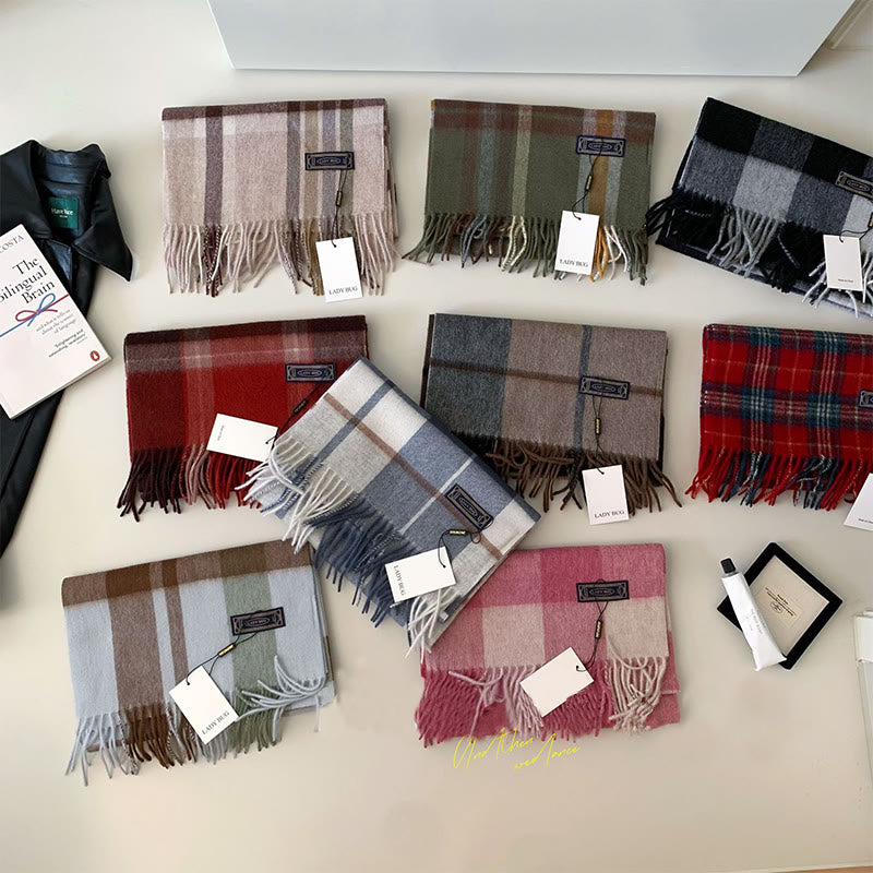 Damen Winter-Walzschal aus Wolle mit Vintage-Karomuster – hält warm - image 1