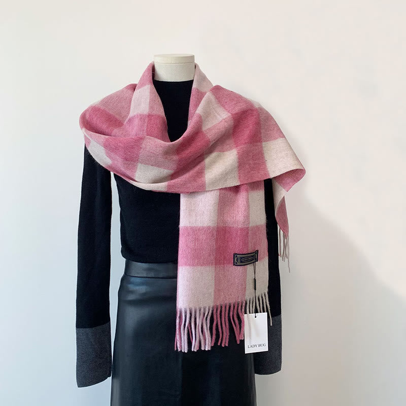 Damen Winter-Walzschal aus Wolle mit Vintage-Karomuster – hält warm - Rosa - image 3