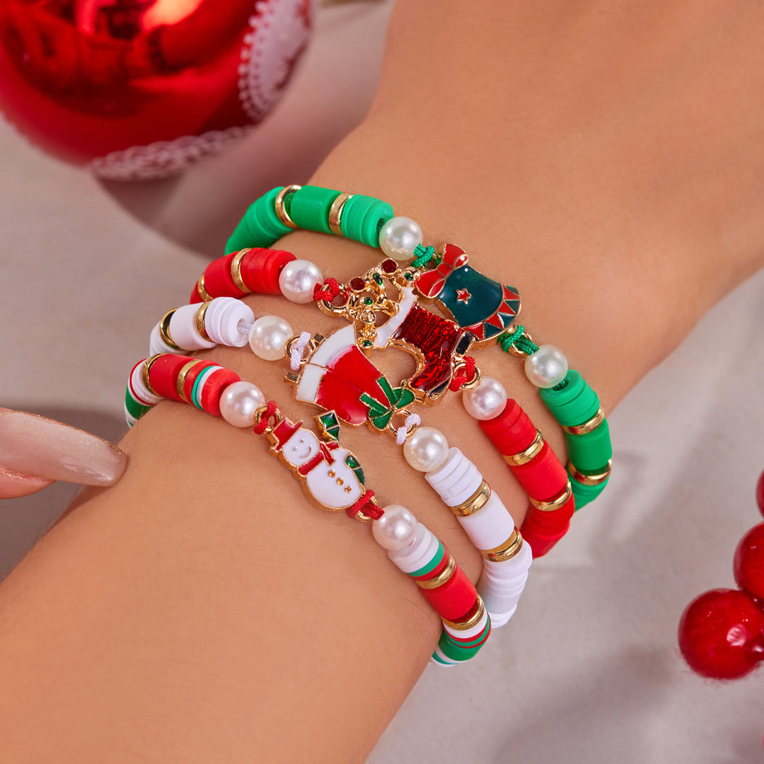 4er-Set weihnachtliche, bunte, gewebte, weiche Keramikarmbänder - image 10