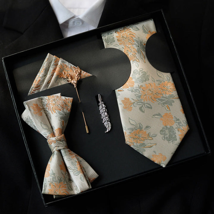 5er-Packung beige Herrenfliegen mit Blumenmuster in Geschenkbox - Beige - image 0