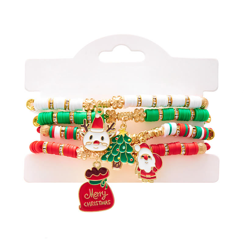 4er-Set weihnachtliche, bunte, gewebte, weiche Keramikarmbänder - Stil Nr. 1 - image 1