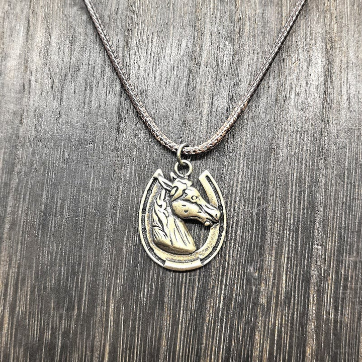 Vintage-Halskette mit Pferdekopf- und Hufeisenmuster aus Metall - Antike Bronze - image 1