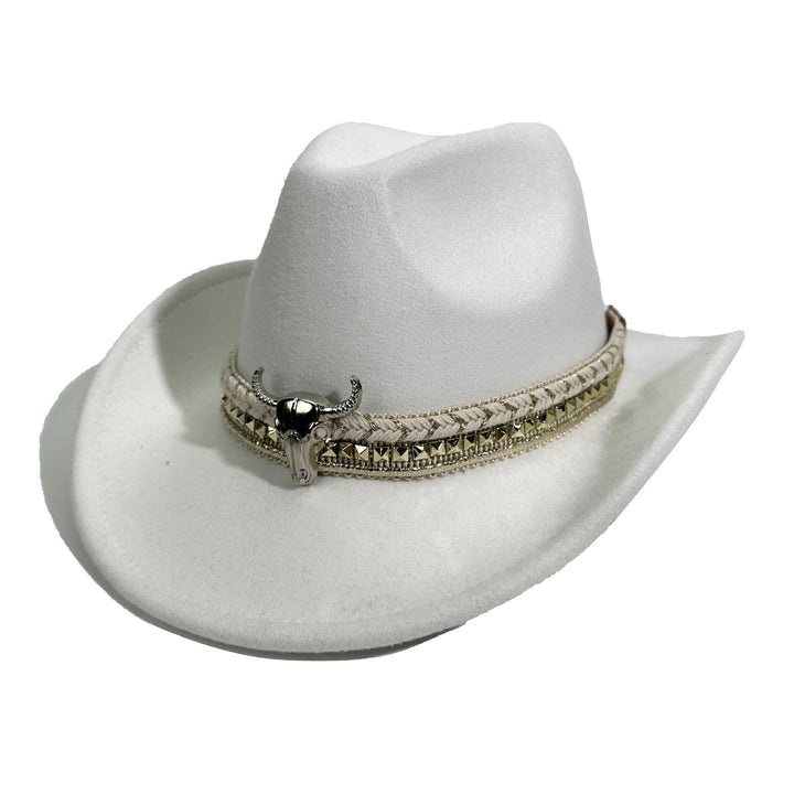Cowboyhut im Western-Stil mit Metallkrempe und Gürtel - Weiß - M (22"-22 7/8") - image 10