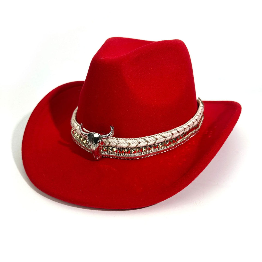 Cowboyhut im Western-Stil mit Metallkrempe und Gürtel - Rot - M (22"-22 7/8") - image 7