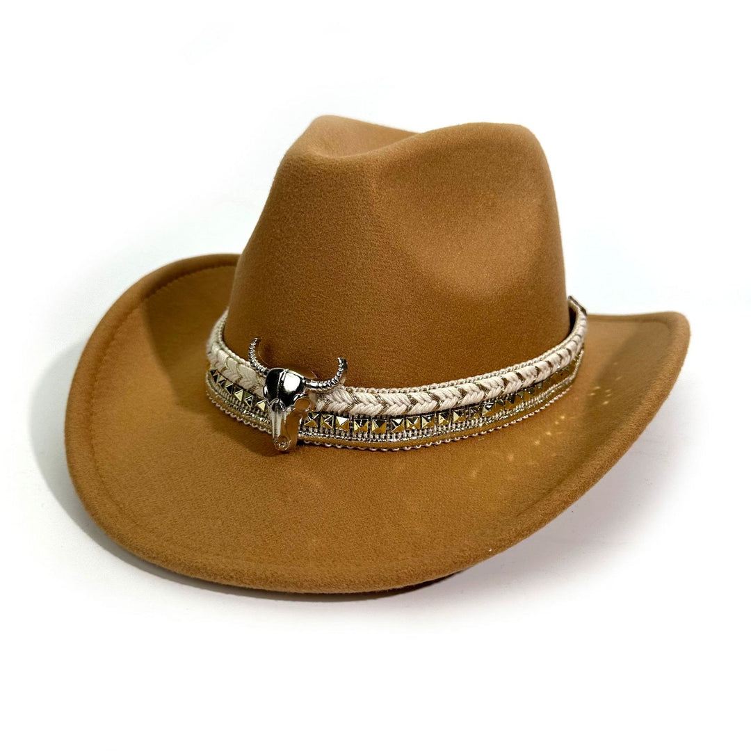 Cowboyhut im Western-Stil mit Metallkrempe und Gürtel - Kamel - M (22"-22 7/8") - image 6