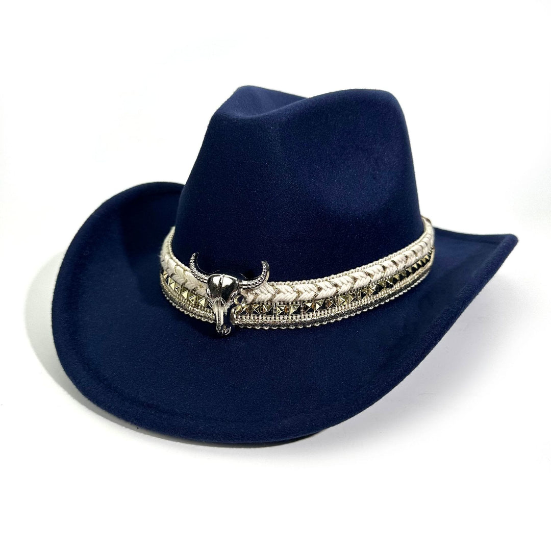 Cowboyhut im Western-Stil mit Metallkrempe und Gürtel - Marineblau - M (22"-22 7/8") - image 11
