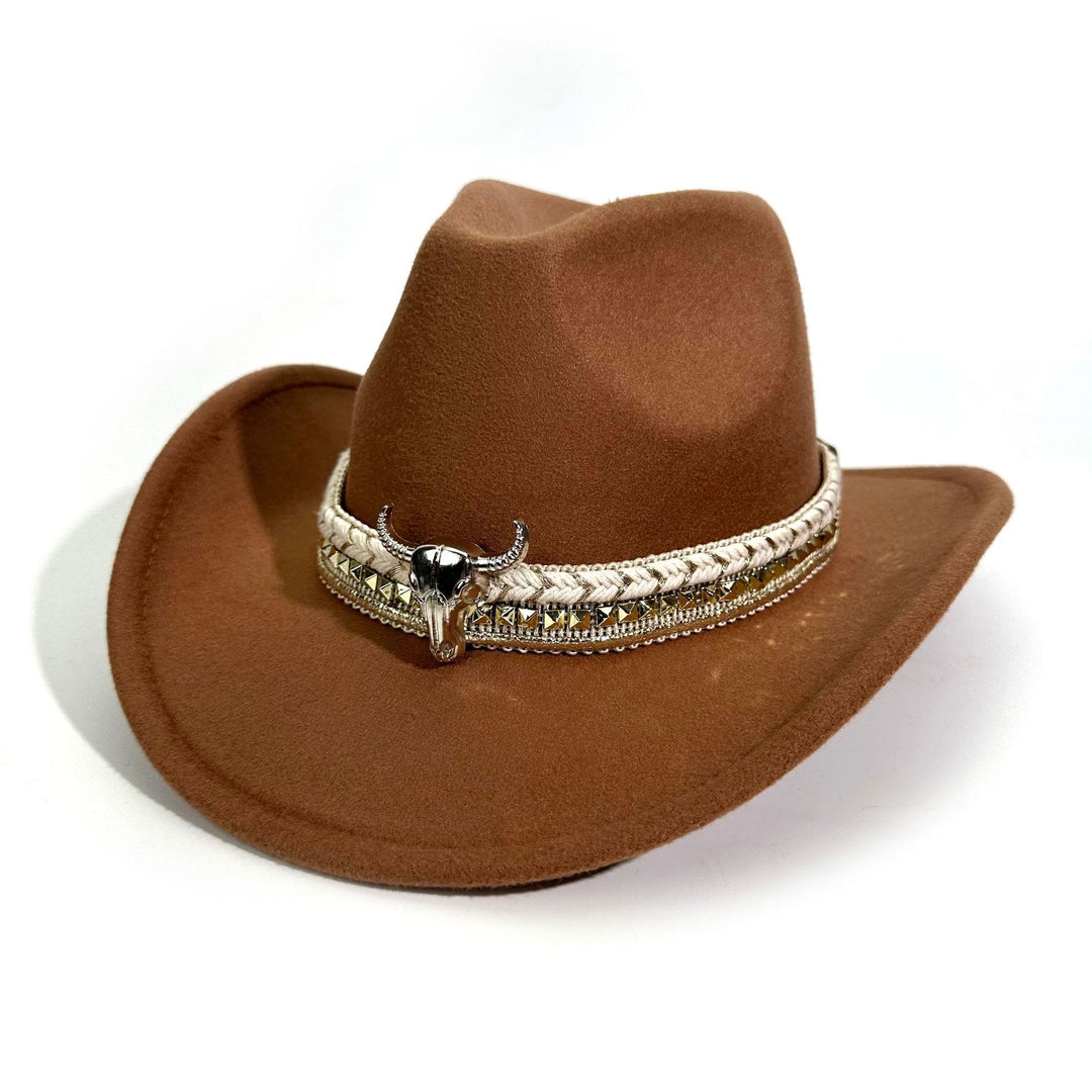 Cowboyhut im Western-Stil mit Metallkrempe und Gürtel - Braun - M (22"-22 7/8") - image 8
