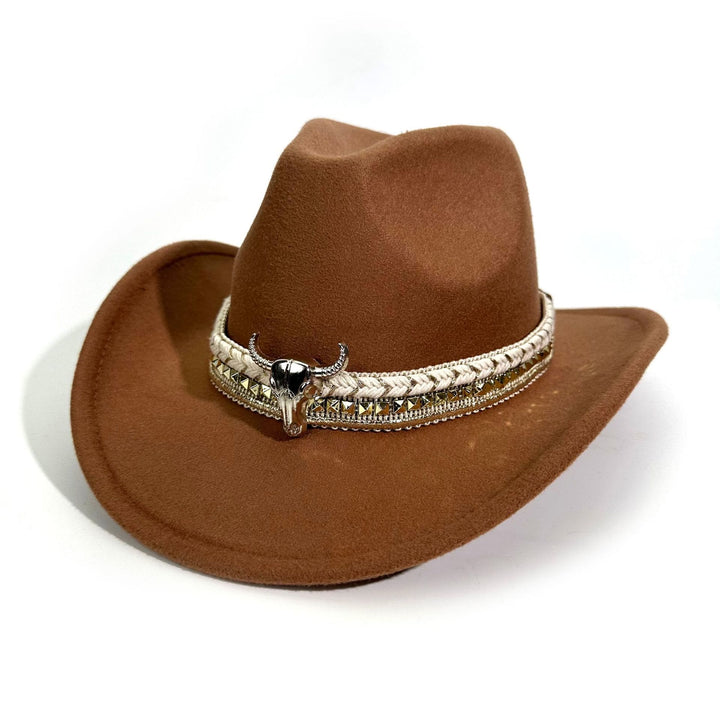 Cowboyhut im Western-Stil mit Metallkrempe und Gürtel - Braun - M (22"-22 7/8") - image 8