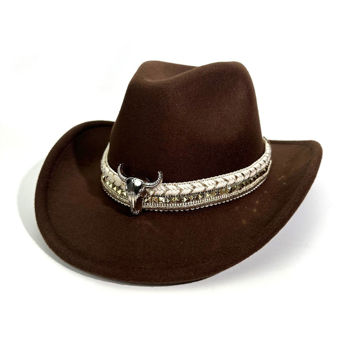 Cowboyhut im Western-Stil mit Metallkrempe und Gürtel - Kaffee - M (22"-22 7/8") - image 2