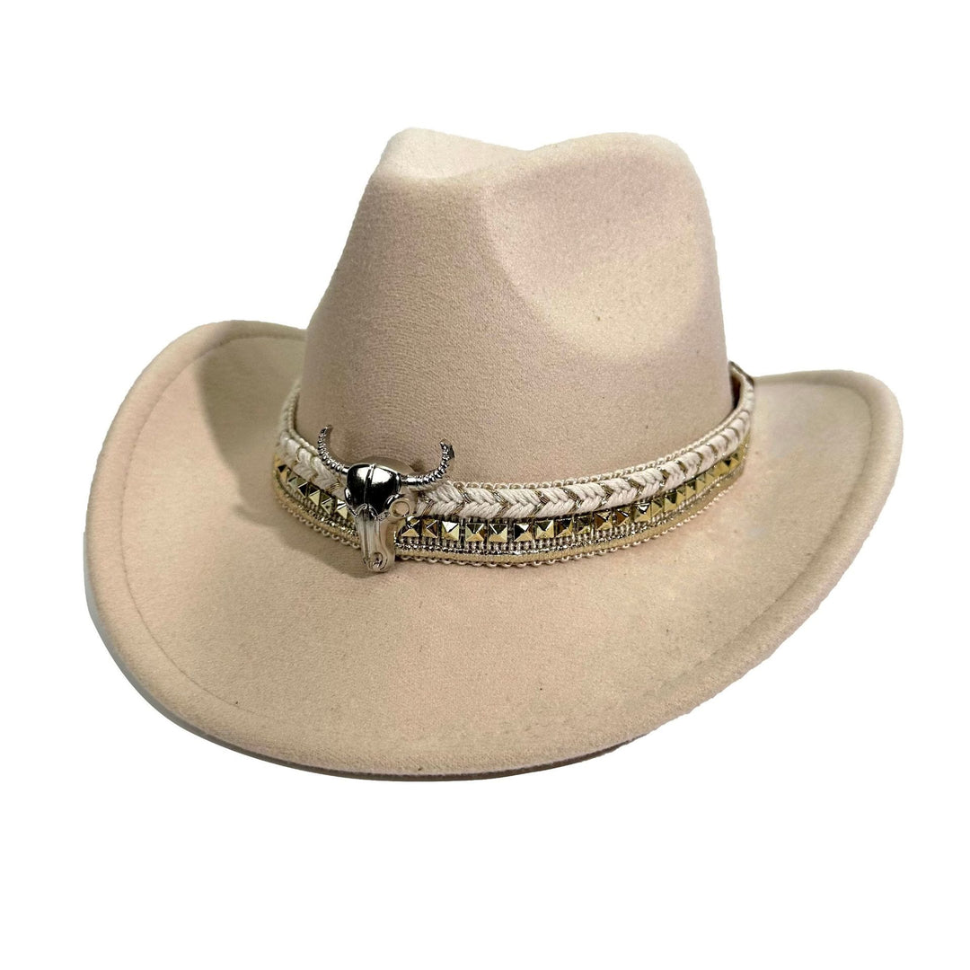 Cowboyhut im Western-Stil mit Metallkrempe und Gürtel - Beige - M (22"-22 7/8") - image 9