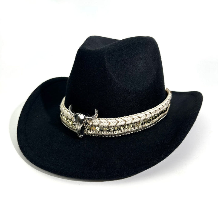 Cowboyhut im Western-Stil mit Metallkrempe und Gürtel - Schwarz - M (22"-22 7/8") - image 0