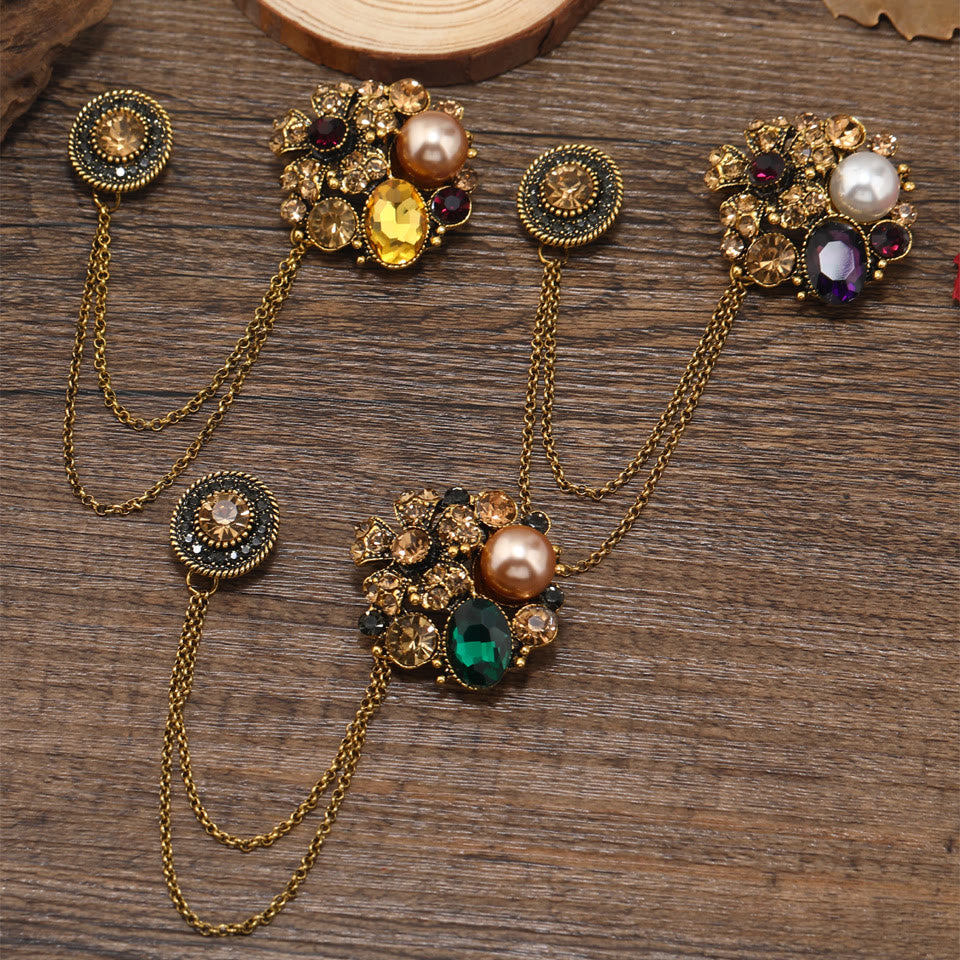 Vintage Brosche mit mehreren Edelsteinen, Perlen und floraler Kette - image 0