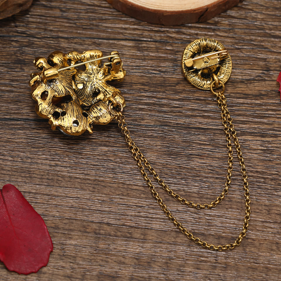 Vintage Brosche mit mehreren Edelsteinen, Perlen und floraler Kette - image 5