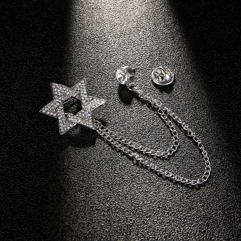 Strass-Brosche mit Davidstern-Motiv für Herren - Silber - image 2