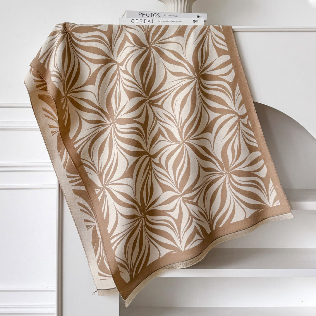 Damen-Winterschal mit elegantem Blattmuster, schwarz-weiß - Khaki - image 6