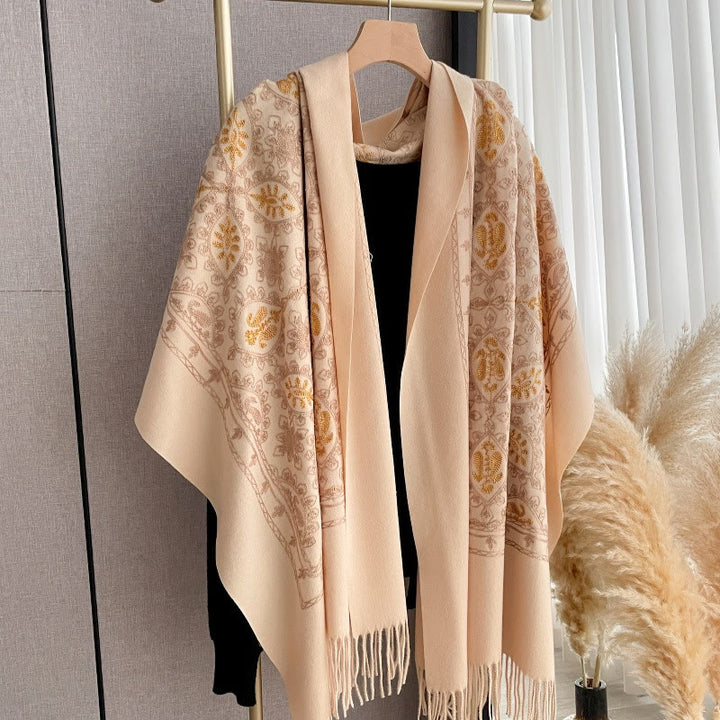 Damen-Schal mit Vintage-Blumenmuster und Fransen - Hautton - image 9