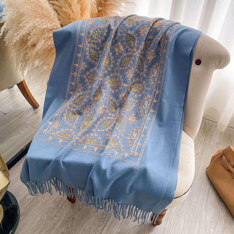 Damen-Schal mit Vintage-Blumenmuster und Fransen - image 3