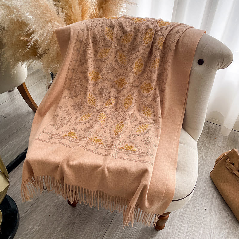 Damen-Schal mit Vintage-Blumenmuster und Fransen - Ingwergelb - image 11