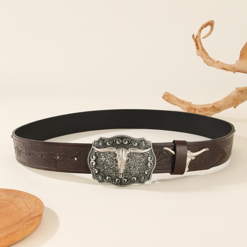 Western Charming Bull Shaped Niet Leather Belt - image 2