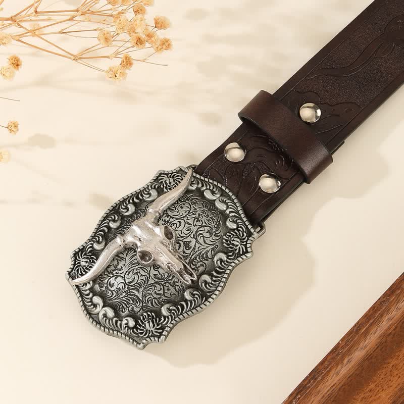 Western Charming Bull Shaped Niet Leather Belt - image 3