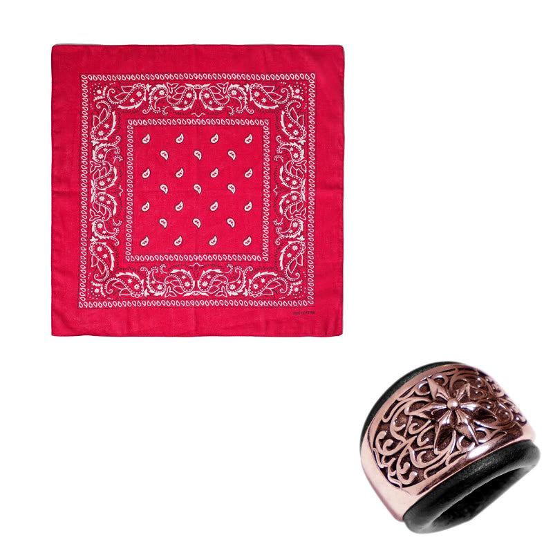 Einstecktuch mit sechseckigem runden Knopf und Cashew-Print - Schwarze Schnalle - Rot - image 20