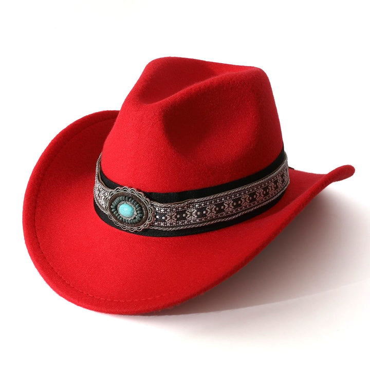 Herren-Cowboyhut im Westernstil mit türkisfarbenem Muster und Krempengürtel - Rot - M (22"-22 7/8") - image 4