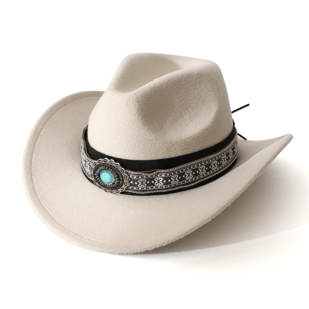 Herren-Cowboyhut im Westernstil mit türkisfarbenem Muster und Krempengürtel - Weiß - M (22"-22 7/8") - image 5